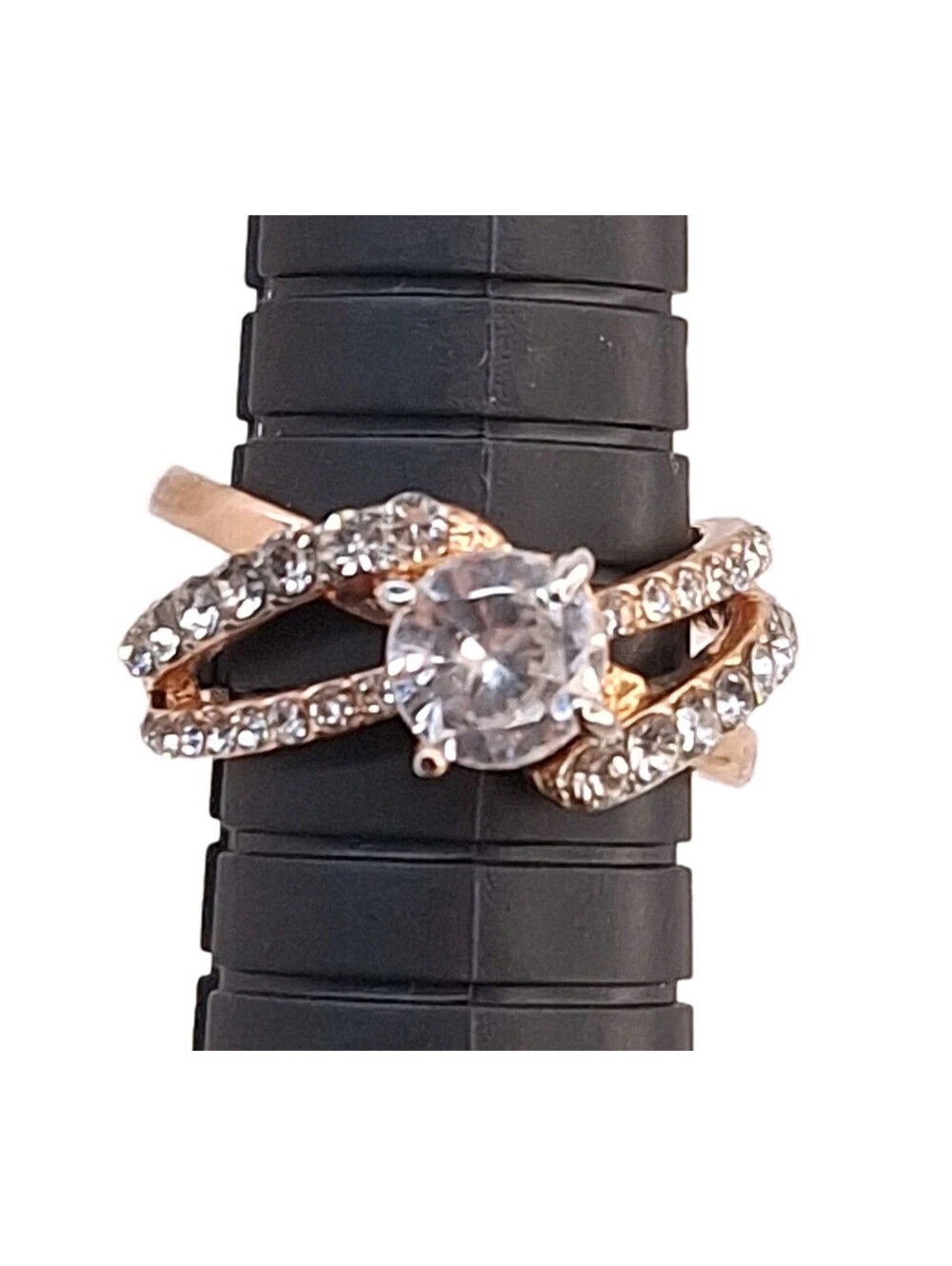 Rose Gold Tone CZ Fashion Cocktail Statement Engagement Ring 7